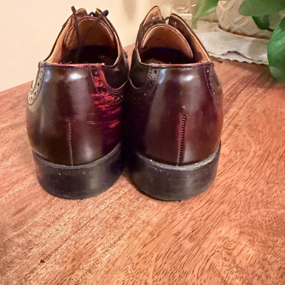 Johnston & Murphy Optima Mens 7.5D Burgundy Leather Wingtip Derby USA Old Money